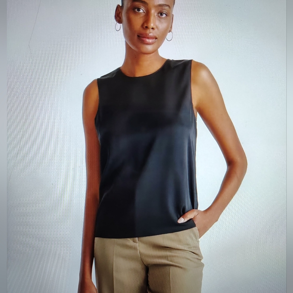 NWOT Eileen Fisher Black Silk Shell Tank, Keyhole Back Sz XS